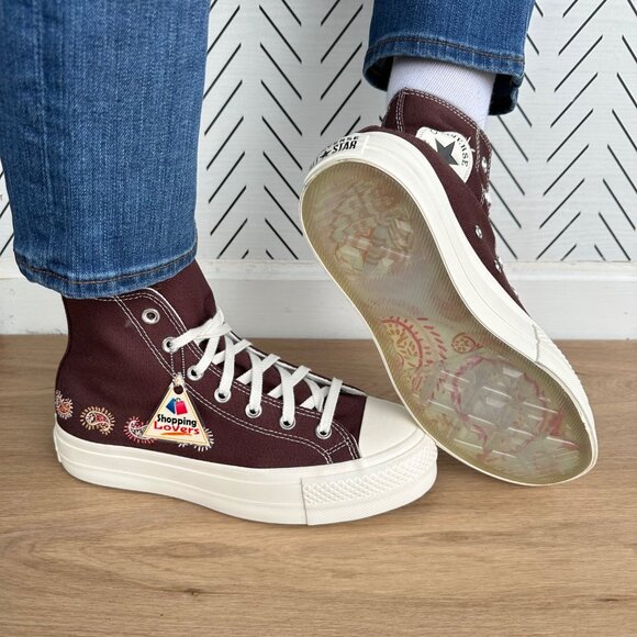 ⭐Converse Chuck Taylor Lift Platform Embroidered Sz 6 Womens Shoes Brown A08174C - Picture 2 of 14